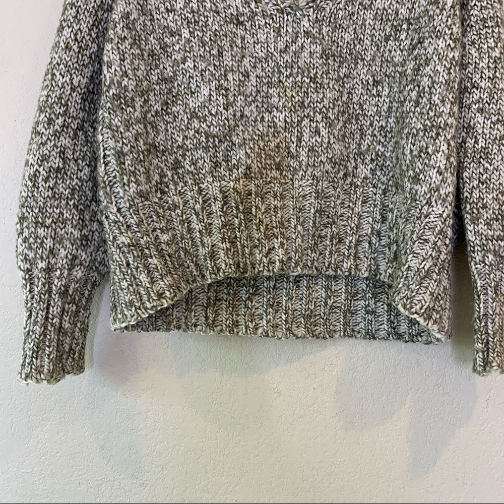 Zara Green White Long Sleeve Knit V Neck Sweater Small - Picture 5 of 10